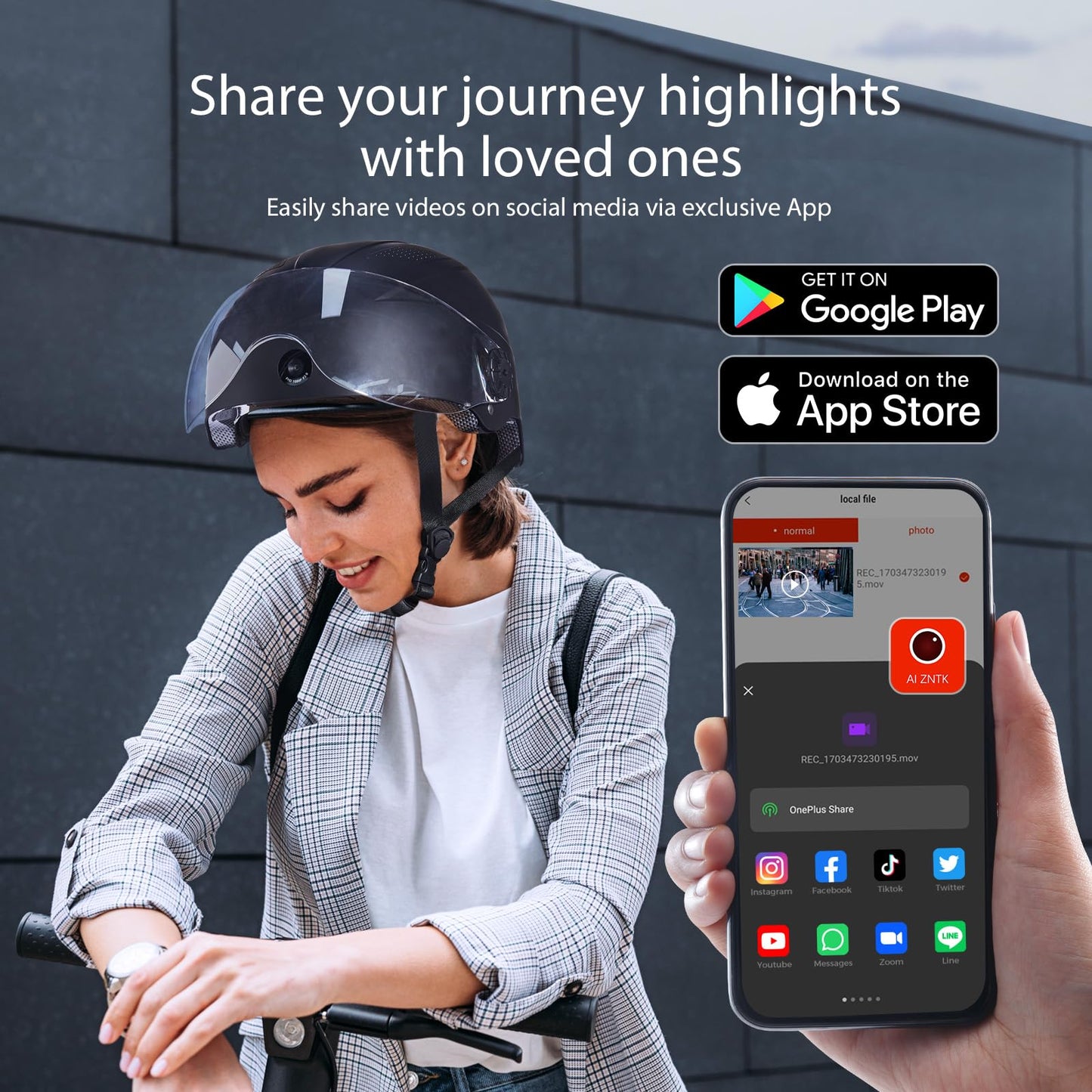 DC Smart Bike Helmet with Cameras Dual HD Front & Rear Video Recorder for Ebike & Electric Scooter, Bluetooth App Control Action Cam Helmet, CPSC Certified (Black)