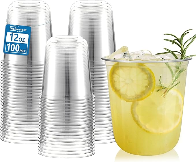 Homestockplus 12 oz Clear Plastic Cups 100 Pack - BPA-Free Stemless Disposable Wine Glasses, Open-Top Drink Cups for Iced ...