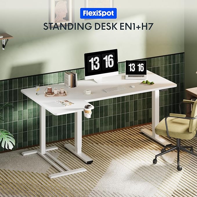 FLEXISPOT Mobile Standing Desk with Wheels Pneumatic Laptop Desk Rolling Computer Cart Movable Height Adjustable Small Sit Stand Desk Computer Workstations Home Use（27.6" W x 15.7" D,White