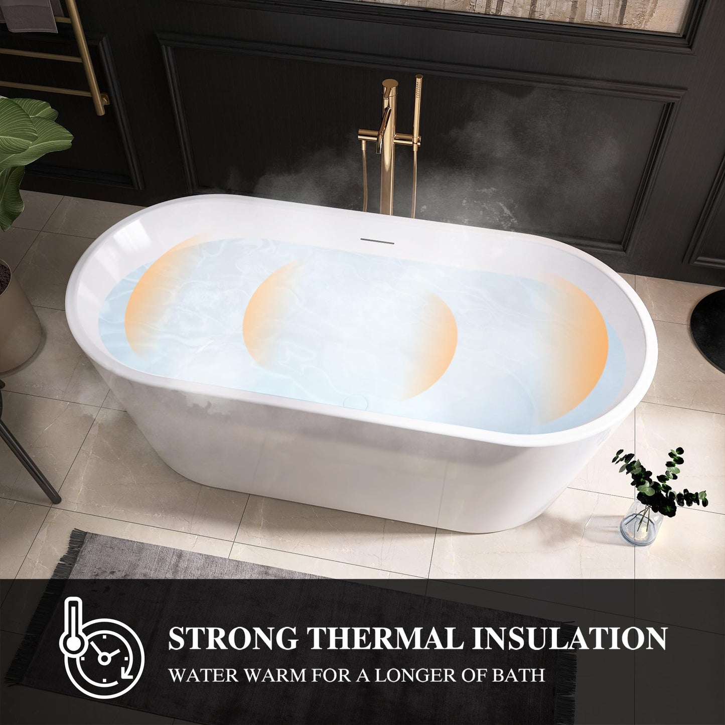 Adecab 59" Acrylic Freestanding Bathtub, Free Standing Tub, Stand Alone Tub, Soaking Tub with Integrated Overflow and Drain, cUPC Certified, Gloss White