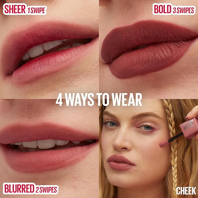 MAYBELLINE Super Stay Teddy Lip Tint, Long Lasting Matte Lipstick for Up To 12HR Wear, Buffed Out, 1 Count
