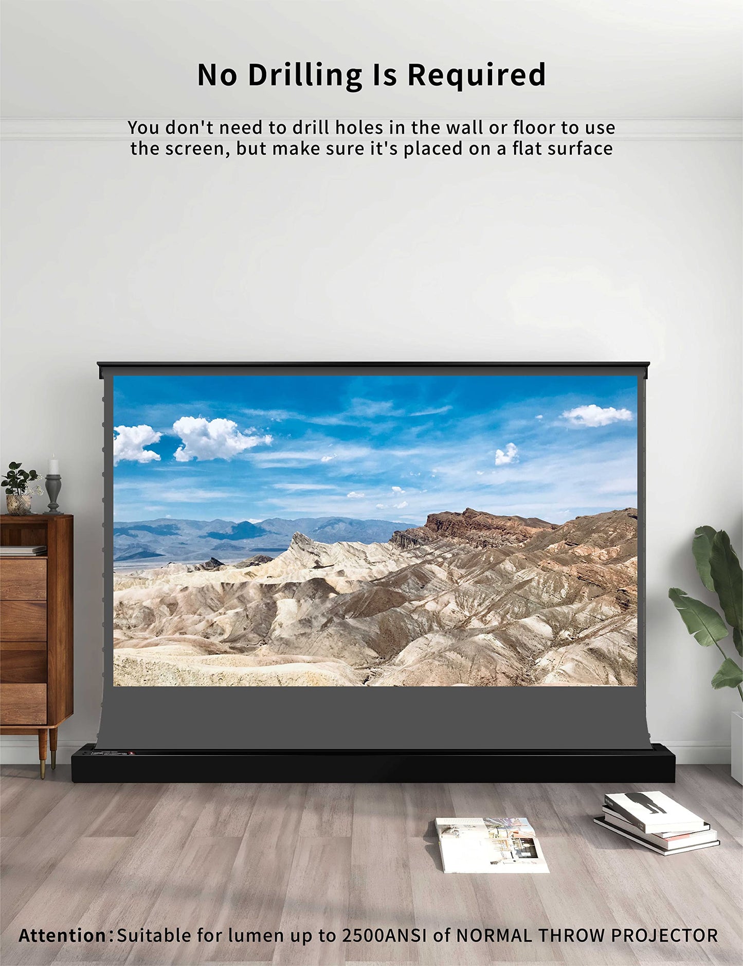 VIVIDSTORM-Projector Screen,Long Focus Ambient Light Rejecting Screen,Black Housing Motorized Floor-Rising Projection Screen,Suitable for Lumen up to 2500ANSI of Normally Projector,VSDSTALR135H
