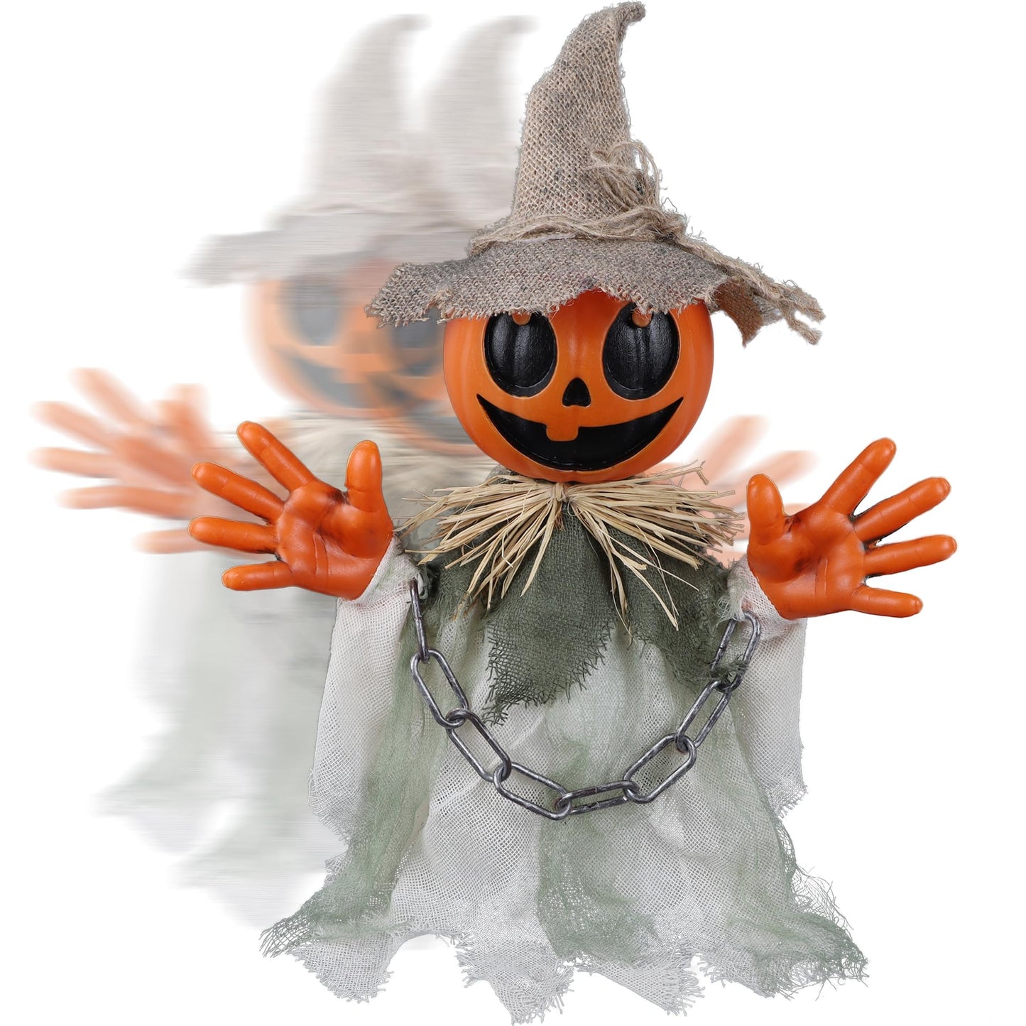 Prsildan Animatronic Halloween Decorations – 16″ Walking Pumpkin Ghost with Sound & Touch Sensor, Scary-Cute Animated Halloween Prop with Spooky Sound for Indoor Home & Outdoor Yard, Lawn Decor