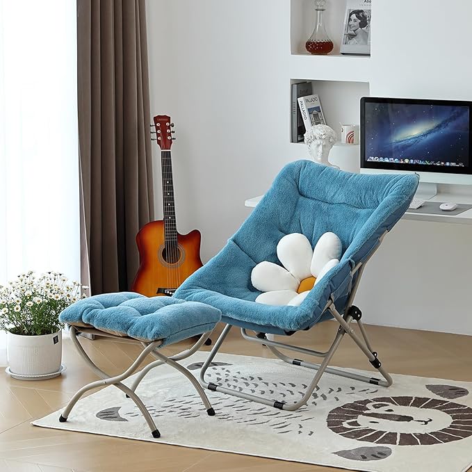 Givjoy Comfy Folded Chair, Soft Faux Fur Oversized Folding Chair, Flexible Lounge Lazy Chair for Kids Girls Teens Adults, Moon Chair for Dorm Rooms, Bedroom, Living Room