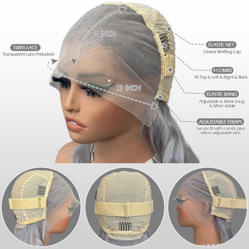 Bestvivid Dark Gray Bob Lace Front Wigs Human Hair HD Transparent Pre Plucked 13x4 Glueless with Baby Hairs 16inch Natural Hairline 100% Unprocessed Human Hair Grey Lace Frontal Blunt Cut Bob Wig