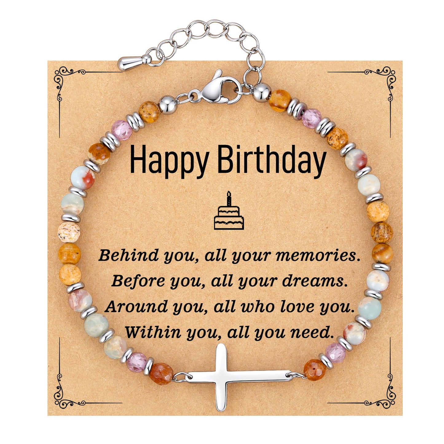 AryaHozel Birthday Gifts for Women, Cross Bracelet, Happy Birthday Decorations Womens Bday Gifts Ideas for Her Sister Friend Wife Mom Daughter 16th 21st 25th 30th 40th 50th 60th 65th Friendship