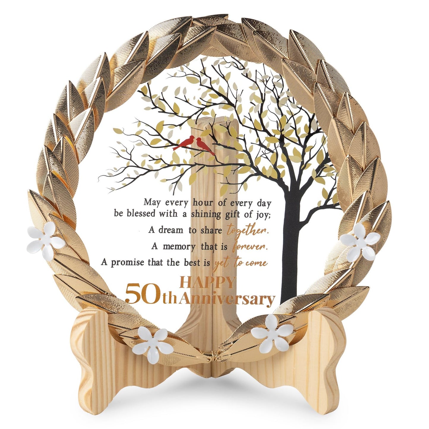 50th Anniversary Wedding Unique Gifts Ideas Crystal Plate with Gold Leaf Wreath - 50th Anniversary Wedding Gifts for Parents Couple - Cardinal Style