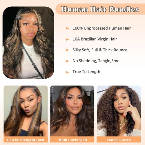 Ombre Human Hair Bundles P1/30 Body Wave Bundles Human Hair Highlight 3 Bundles 10 12 14 Inches 100% Unprocessed Brazilian Virgin Weave Human Hair Extensions