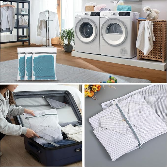 3Pcs Mesh Laundry Bags for Delicates Mini 40x30cm Small Durable Lingerie Bags for Washing Delicates Machine for Lingerie Underwear Socks Baby Clothes Travel 15.75 x 11.81 Inches