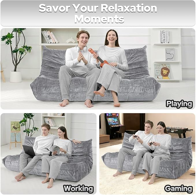 HABUTWAY Bean Bag Chair, Giant Bean Bag Chairs for Adults, 3 Seater Fireside Chair, Lazy Large Floor Bean Bag Sofa for Living Room, Bedroom, Dorm, Office (Light Grey)