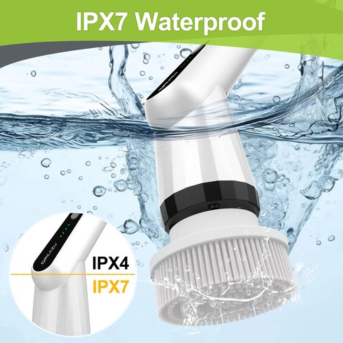 Electric Scrubber Brush, IPX7 Electric Scrubber for Shower, Electric Cleaning Brush Scrubber with 7 Replaceable Brush Heads & Retractable Handle, 2-Speed Adjustable Spin Cleaning Brush