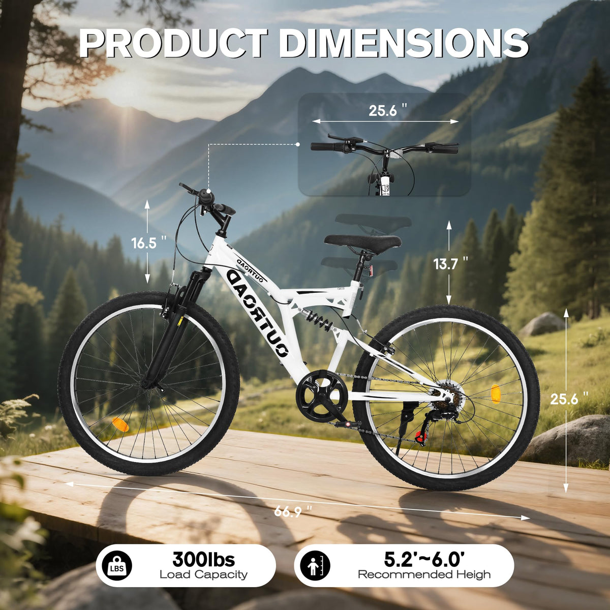MarKnig Mountain Bike for Adult Men Women, 26 Inch 7 Speed Mountian Bicycle with Dual Full Suspension, Dual V Brake MTB Bicycle, Multiple Colors(White)