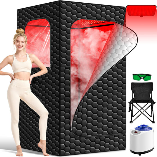 bsdonte Portable Sauna for Home, Infrared Sauna, Upgraded 160 LEDs Red Light Sauna Box, Steam Saunas Tent with 3L Steamer, 15 Temp Levels & 99 Min Timer for Indoor Spa, Relaxation, Detoxification