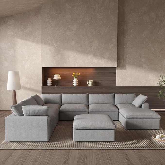 Cloud Couch Modular Sectional Sofa with Storage Ottomans,Oversized Down Filled 8 Seater Convertible Sectional Sofas, Gray Wide Deep Seat Couch for Living Room,Covers Washable&Replaceable