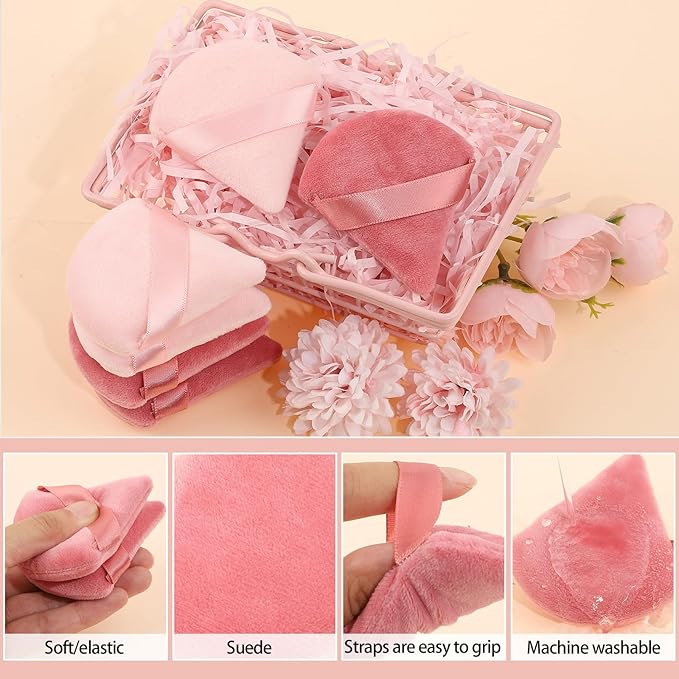 Pimoys 6 Pcs Powder Puff, Face Soft Triangle Makeup Puff Velet Makeup Sponge for Loose Powder (Pink)