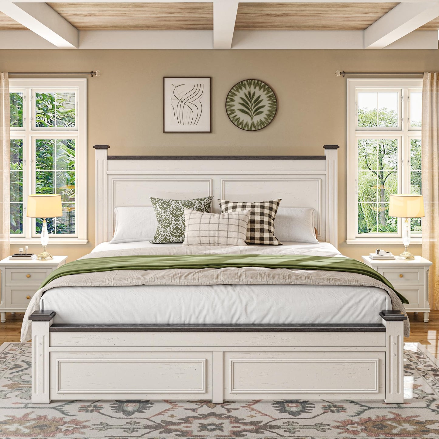 Homkdom Queen Bed Frame with Storage Drawers and 51.25" H Headboard, Modern Queen Size Bed Frame with Storage,NO Noise,No Box Spring Needed,White