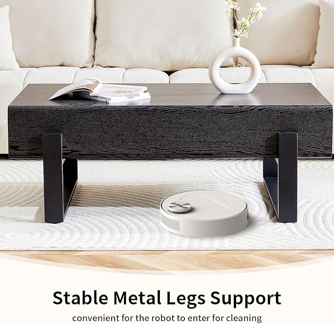 LKTART 47'' Rectangle Coffee Table for Living Room, Marble Pattern Desktop, Stable Metal Tea Table Legs for Dining Room Apartment Small Space (Black)