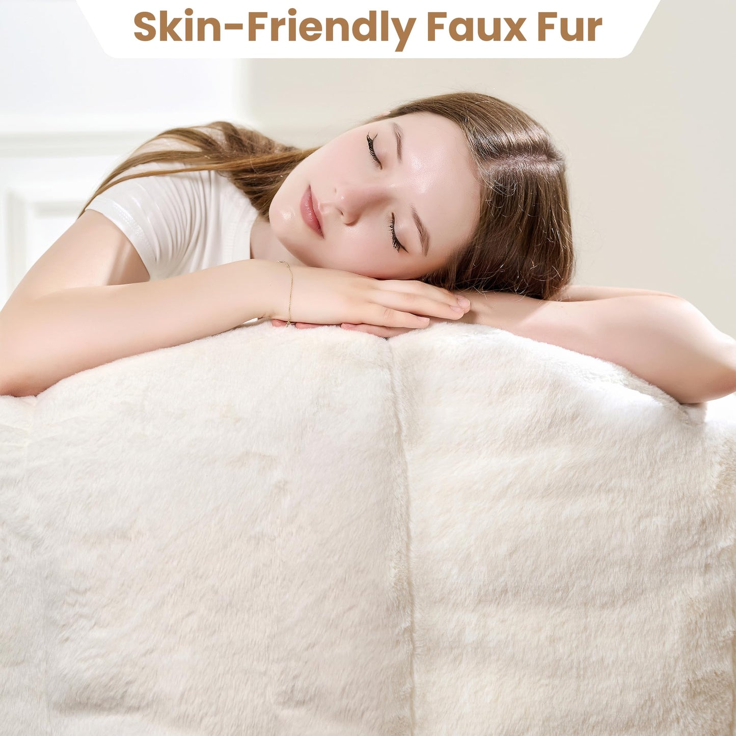 LinkRomat Bean Bag Chairs for Adults, Faux Fur Reading Chair with Petal Arm Rest Fluffy Comfy Chair for Bedroom, Living Room, Dorm, Game - White, Large, Low Support