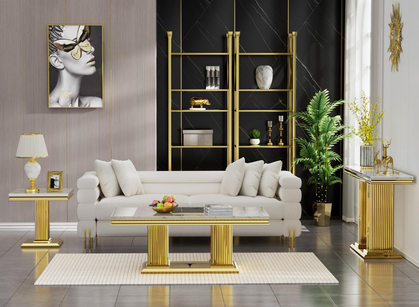 HomVent 47" Console Table, Narrow Entryway Table, Living Room Side Table, Hallway Table, Faux Marble Entry Table with Mirrored Stainless Steel Base