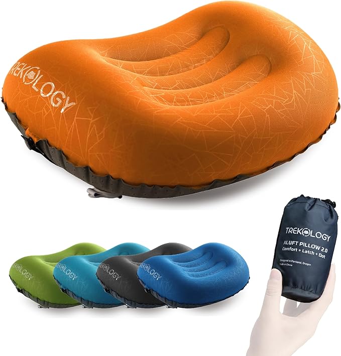 TREKOLOGY Ultralight Inflatable Camping Travel Pillow - ALUFT 2.0 Compressible, Compact, Comfortable, Ergonomic Inflating ...