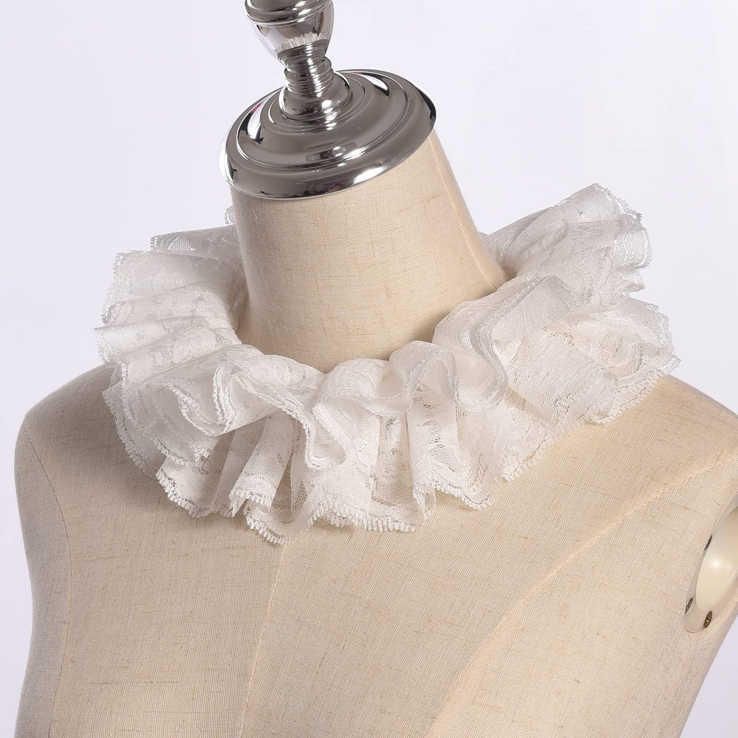 Vintage Lace Ruffled Multi-layer Detachable Collar Victorian Edwardian White Costume Neck Collar Unisex
