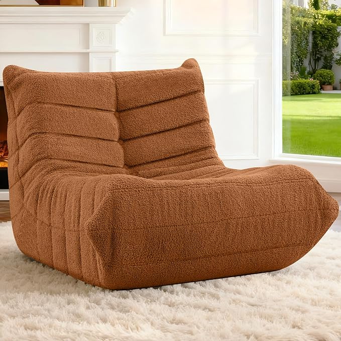 HABUTWAY Bean Bag Chairs Fireside Lazy Floor Sofa, Soft Teddy Fleece Bean Bag Sofa with High-Resilience Foam Filling，Beanbag for Living Room, Bedroom, Office (Brown Teddy)