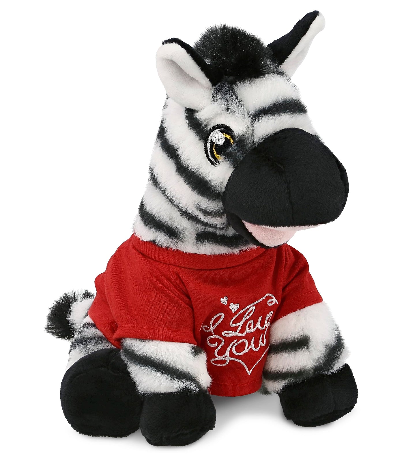 DolliBu I Love You Valentine Plush Zebra - Cute Stuffed Animal with Red Shirt and Name Personalization Gift for Valentines Day, Birthday, Anniversary, Romantic Date - 9 Inches