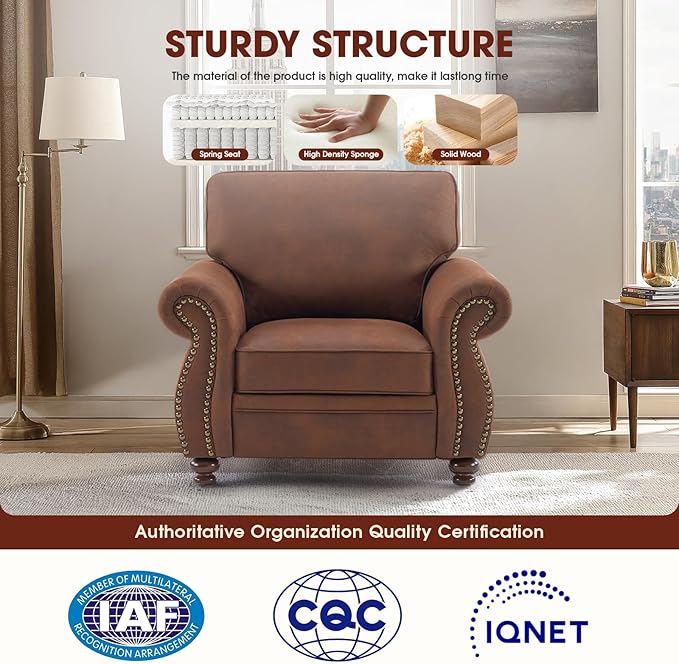 Couchus Mid-Century Modern Single Sofa with Rivet Design (Caramel, Single)