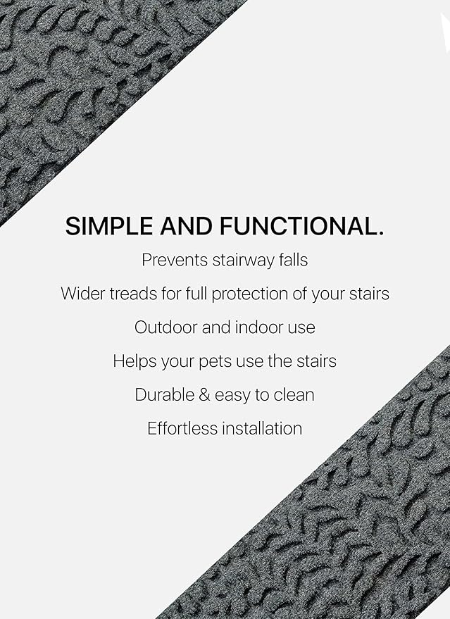 Outdoor Stair Treads Non-Slip 35”x10” (6-Pack) – Carpet Treads with Rubber Backing Floral Grey