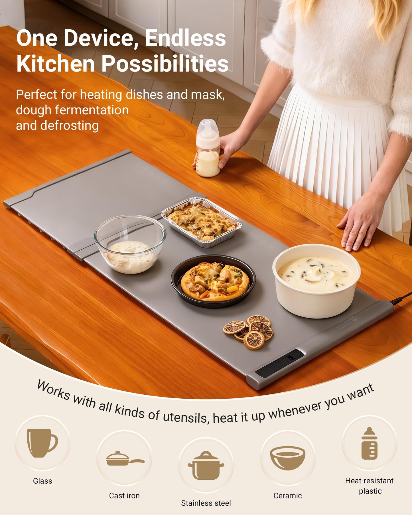 42"x16" Warming Mat for Food Extra Large, Extendable Food Warming Mat, Electric Warming Tray for Buffets Party with 7 Adjustable Temperature, 6 Timer, Silicone Food Warmer for Parties Home Countertop