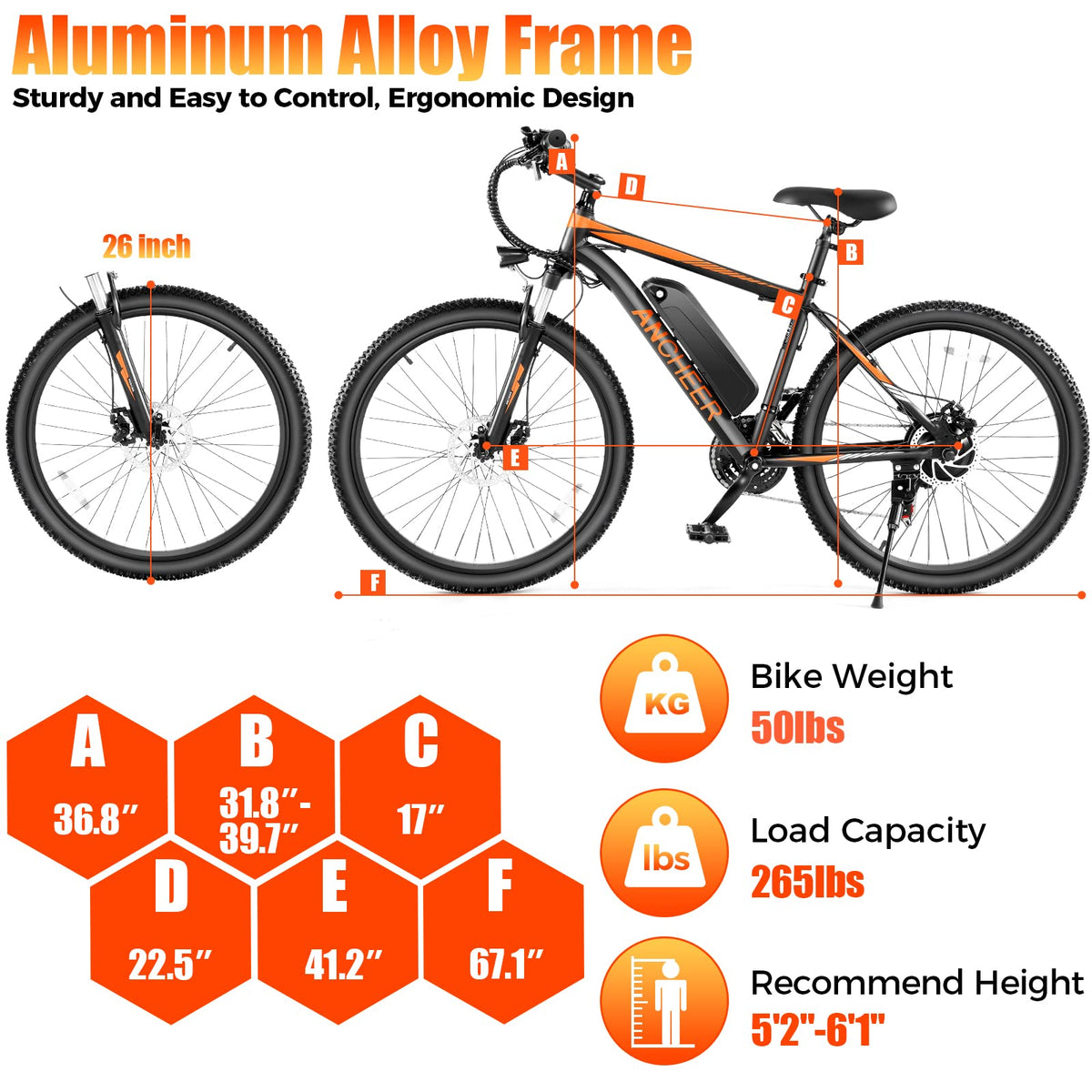ANCHEER Electric Bike for Adults, [Peak 750W Motor] Electric Mountain Bike, 26" Sunshine Commuter Ebike, 55 Miles 22MPH Electric Bicycle with 48V/374Wh Battery, LCD Display, 21Speed, Front Suspension