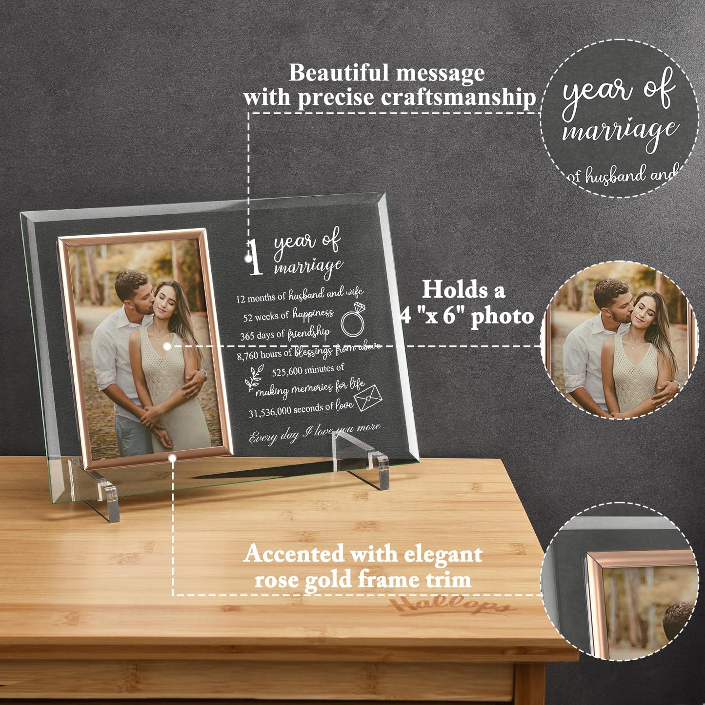 Unique Prints Design 1 Year Paper Anniversary for Her or Him Gifts, 1st Wedding Anniversary Picture Frame for Couple, First Anniversary Marriage Presents for Wife or Husband