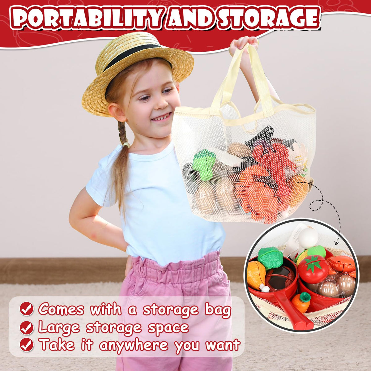 Lehoo Castle Play Kitchen Accessories, Play Pots and Pans Sets for Kids Kitchen, Play Food Sets for Kids, Toddler Cooking Set with Utensils, Toy Foods for Toddlers 3-5, Toys for 3+ Years Old Girls