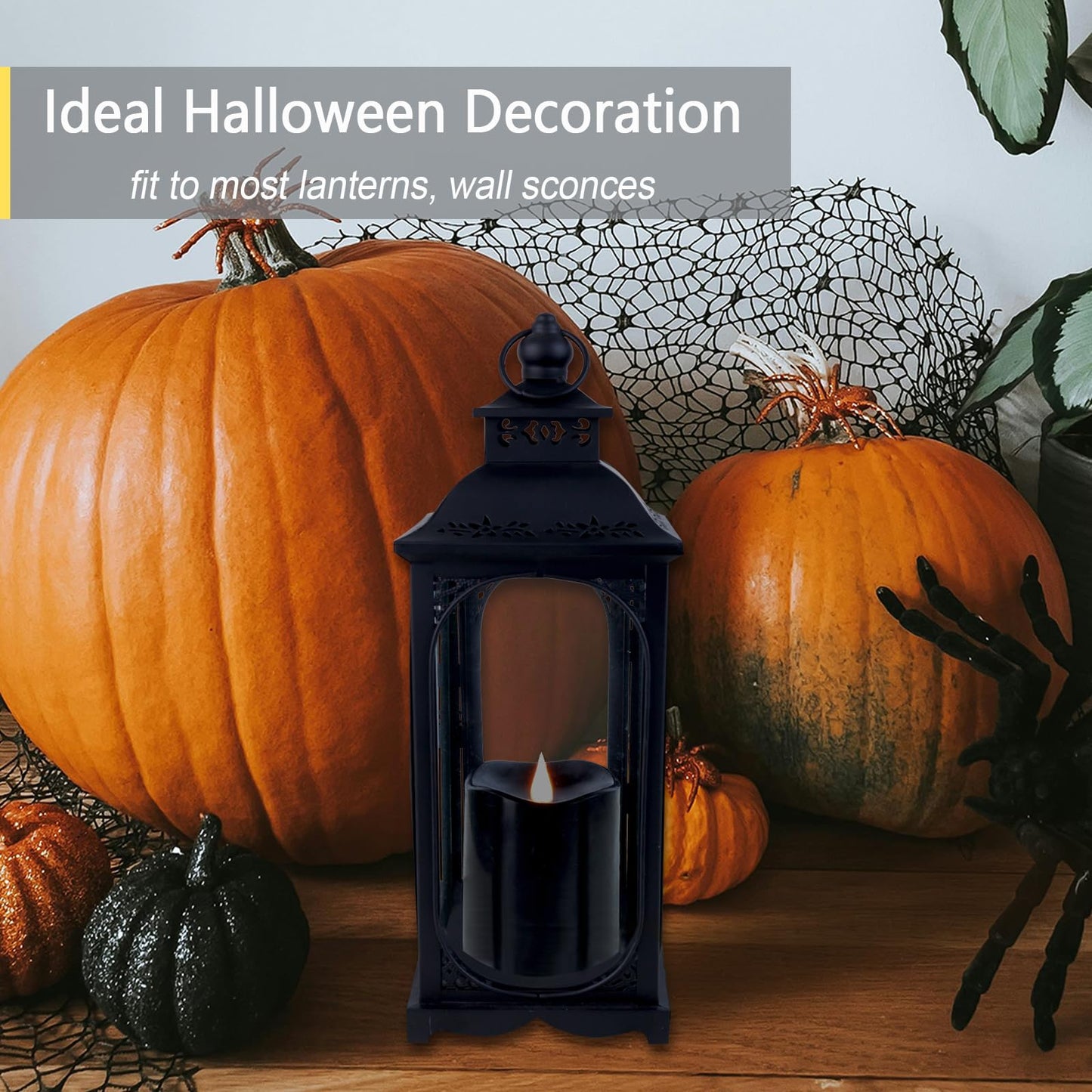 TECHLONG Black Flameless LED Candles, Halloween Candles Battery Operated with Remote Timer, 3D Moving Flame Flickering Last 600+ Hours, 3" x 3" Real Wax Electric Candle for Gothic Home Decor