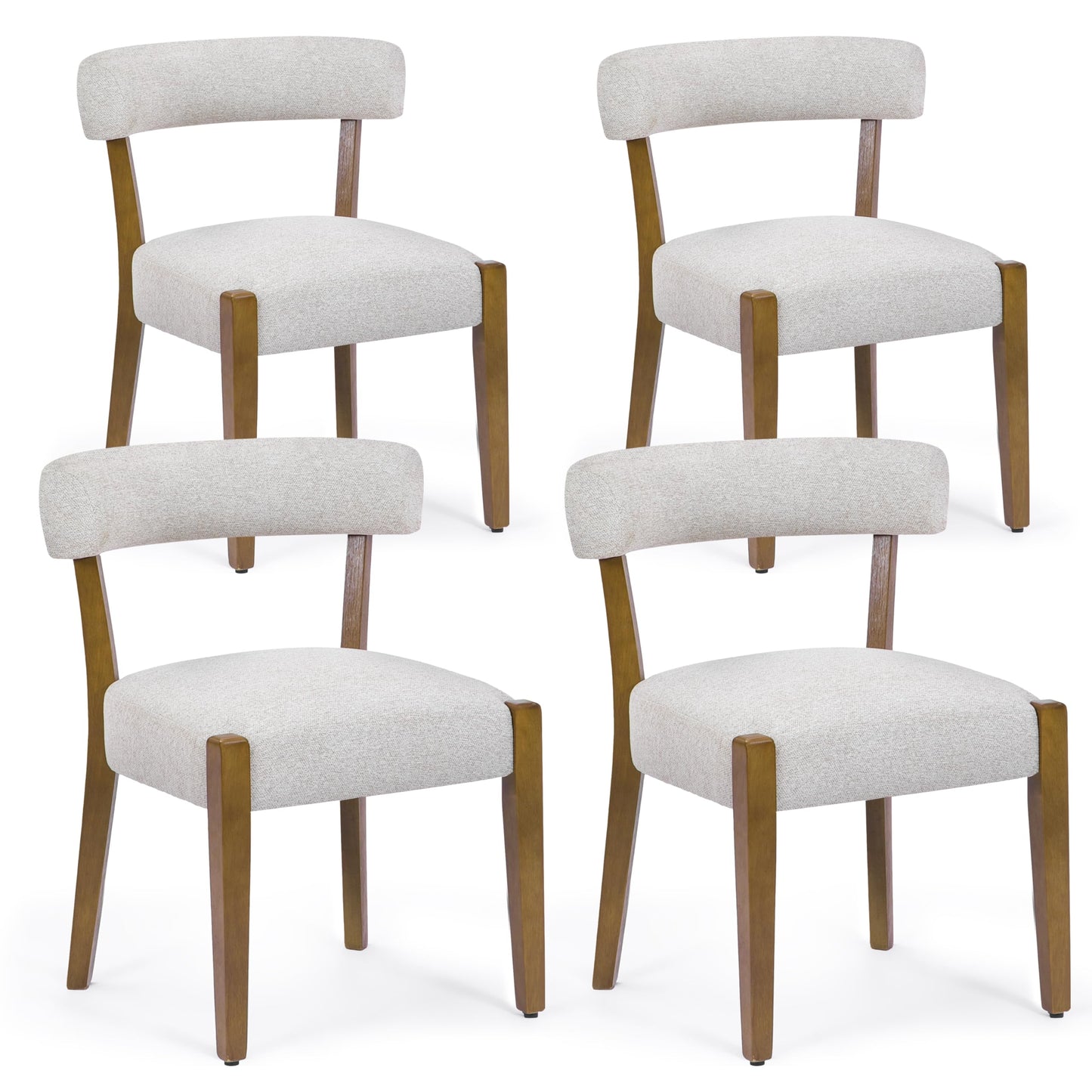 RNKSFX Wooden Dining Chairs Set of 4 Upholstered Kitchen & Dining Room Linen Fabric Chairs Mid Century Modern Dining Woven Chairs Low Back, Beige Fabric