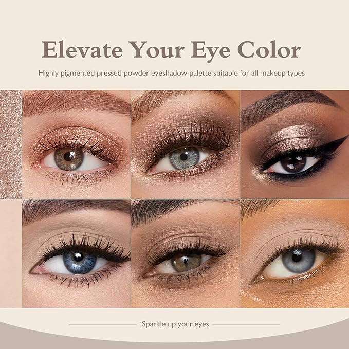 Matte Glitter Eyeshadow Palette 2 PCS, Nude Brown Eye Shadow Palettes Shimmer Neutral Eyeshadow for Older Women, Smooth Powder Lightweight Blendable High Pigment Compact Daily Eyes Makeup, Set D