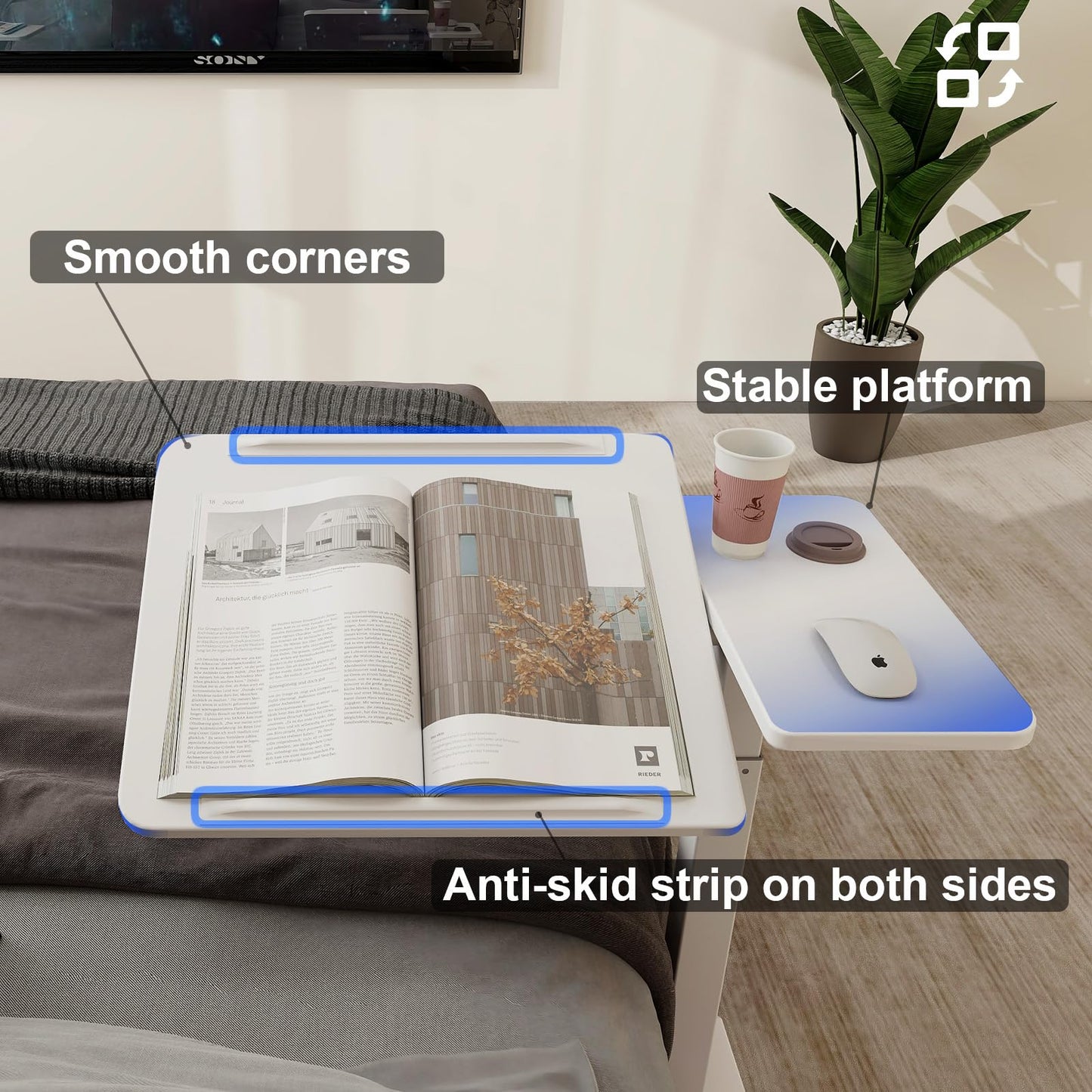 PUNCIA Adjustable Pneumatic Overbed Table with Wheels Split Top Tilting Bedside Bed Table with Tray Rolling Laptop Computer Standing Desk Cart Height 27"-40"