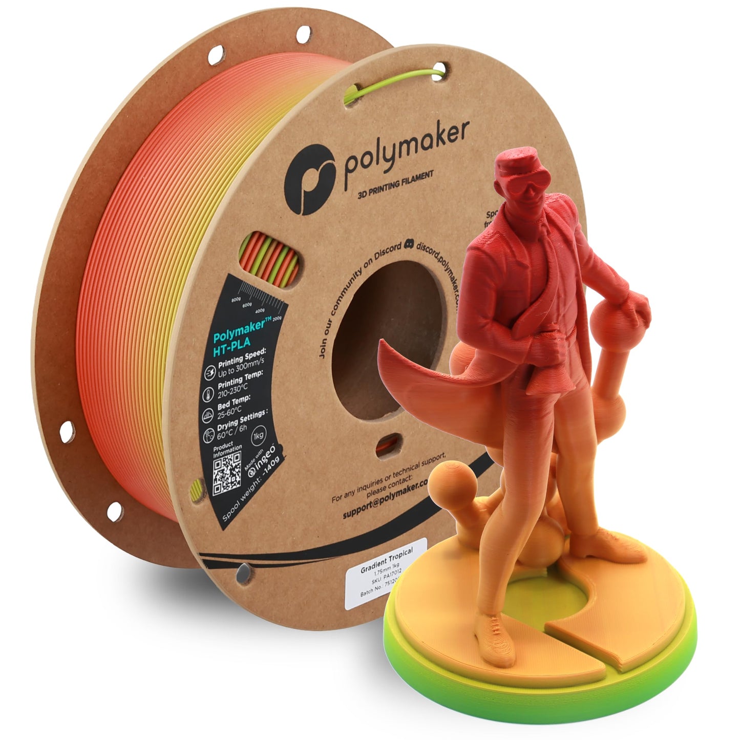 Polymaker HT-PLA Filament 1.75mm Gradient Tropical, High Temp PLA for 3D Printing, Heat Stable Up to 150C, Easy to Print, Works