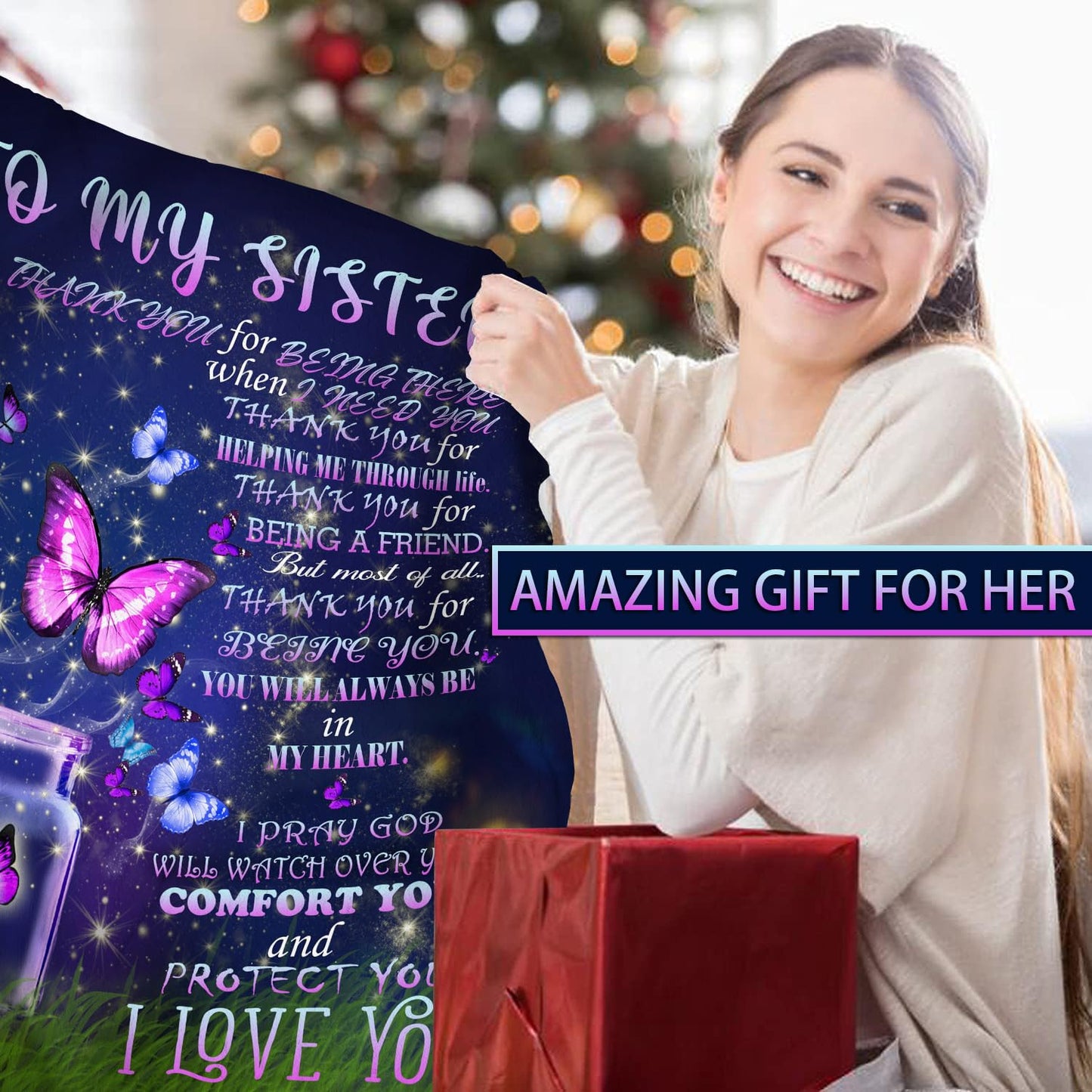 CUDEVS Sister Birthday Gift Ideas, Birthday Gifts for Sister, Birthday Gift for Sister, Sister Birthday Gifts,Sister Blanket 60" x 50"