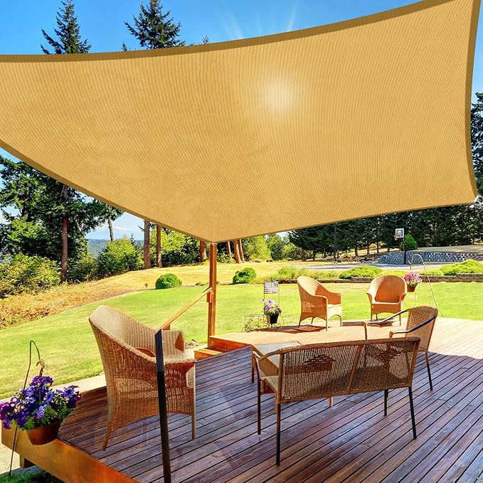 HappyTrends Sun Shade Sail,10'x 13' Heavy Duty UV Protection Beach Shade Canopy Wind Sail,Tear and Rust Resistant Patio sa...