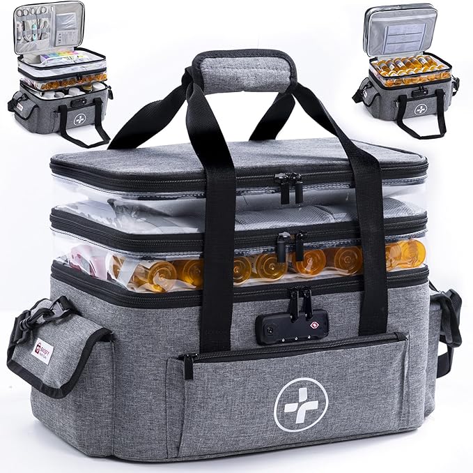 BAGSFY 3-Tier Medicine Organizer with Combination Lock – Large Medicine Bag, Empty First Aid Kit Case, Pill Bottle Medical...
