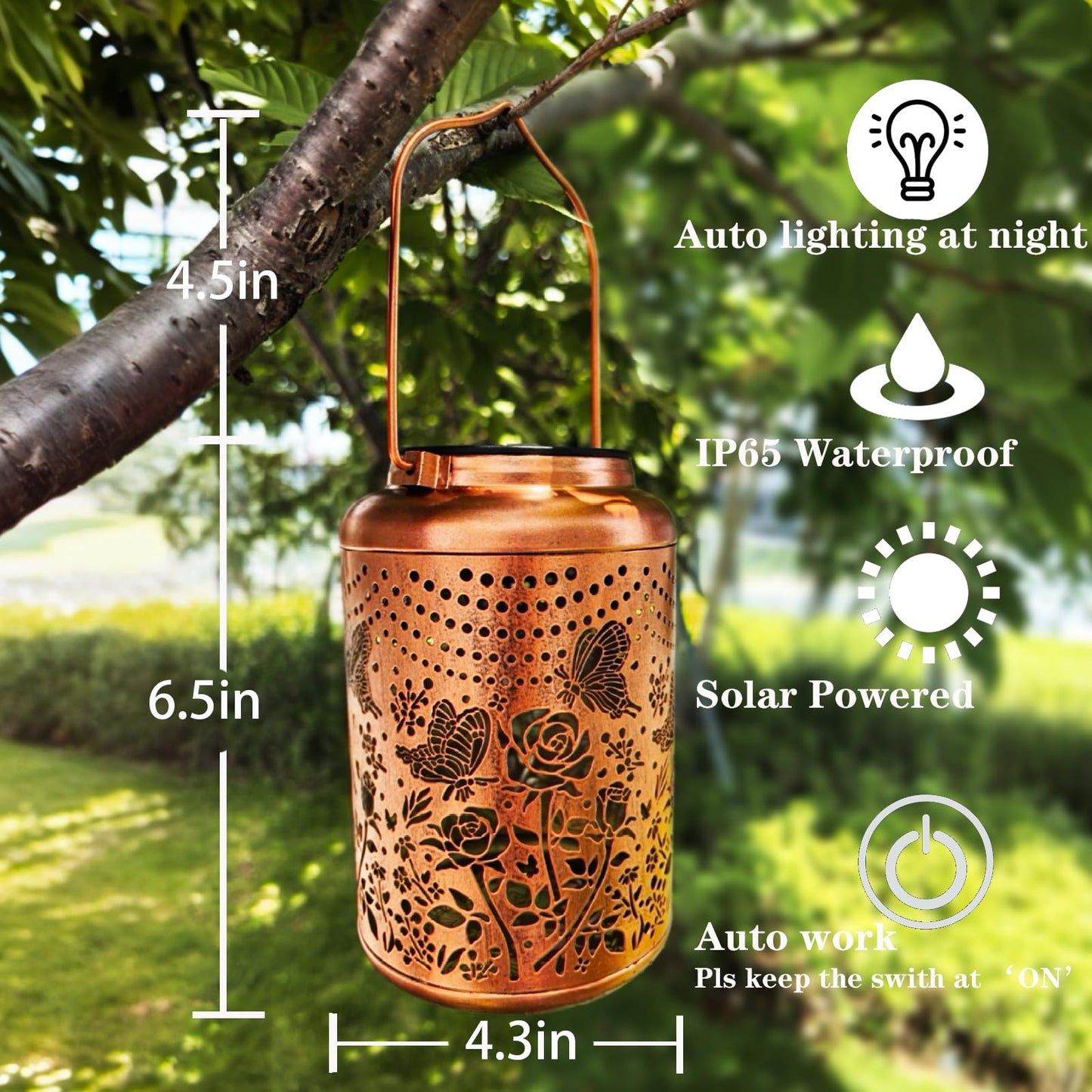 Merrytech Solar Butterfly Rose Lantern Outdoor Decor,Waterproof Hanging Metal Garden Lights for Patio,Yard,Porch ,Unique Birthday Gifts for Women,Mom,Grandma,Sister,Bestie,Christmas,Thanksgiving,1PC