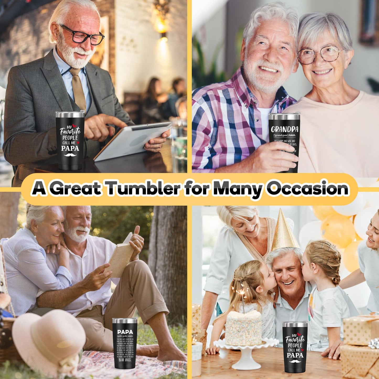 Papa Gifts,Birthday Christmas Gifts for Dad from Daughter Son,Funny Socks 20 Oz Insulated Tumbler Cup Sets Present,Best Gift Ideas for Papa Grandpa Grandparents from Grandkids Granddaughter Grandson