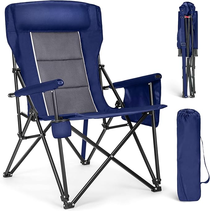 ALPHA CAMP Oversized Folding Camping Chairs High Backrest Heavy Duty Lawn Chairs for Adults Support 500 LBS Portable Camp ...