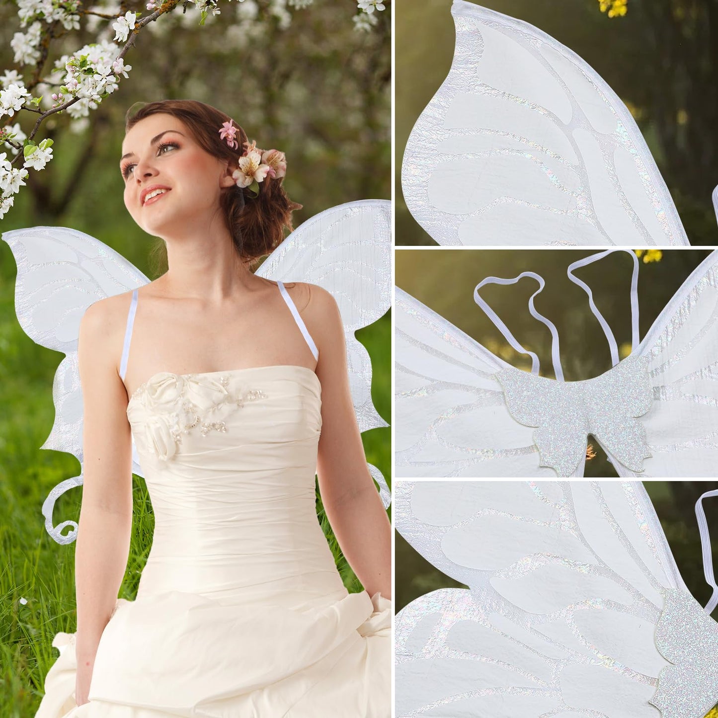 RUIZSH Fairy Wings, Angel wings for Kids Butterfly Wings for Girls Fairy Costumes for Women Halloween Dress Up Cosplay (White)