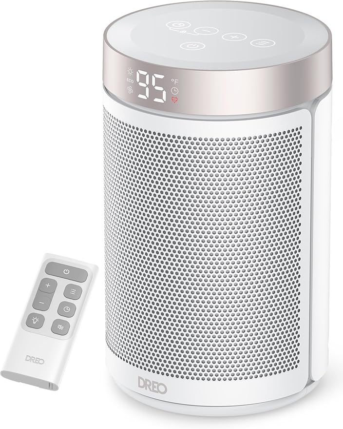 DREO Space Heater, Portable Electric Heaters for Indoor Use with Thermostat and Remote, 2024 Upgraded, Digital Display, 12H Timer, 5 Mode, 1500W PTC Ceramic Fast Safety Heat for Office Bedroom Home