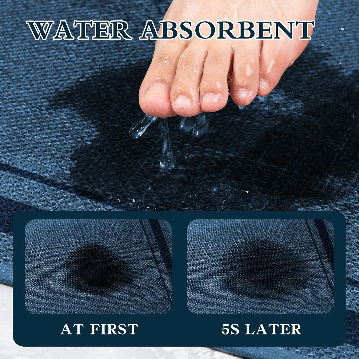 chakme Bathroom Rugs Mat 36x24, Ultra Thin Non Slip Bath Mat Large Quick Dry Absorbent Bath Mat for Bathroom Floor, (Dark Blue, 36"x24")