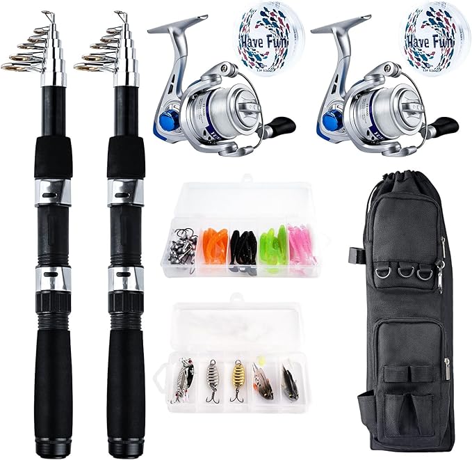 Telescopic Fishing Rod Reel Kit 2pcs 6.89FT Collapsible Spinning Pole Reel Combo Compact Fishing Lures Tackle Accessories ...
