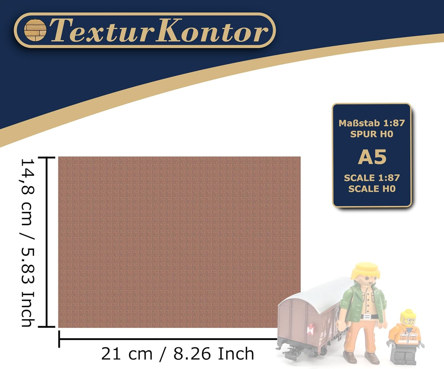 3 Sheets Self-Adhesive Decorative Film Paving Stones and Surfaces for Model Making in Scale 1:87 Scale H0 (UK: 3.5 mm Scale) (Red Paving Stones Herringbone)