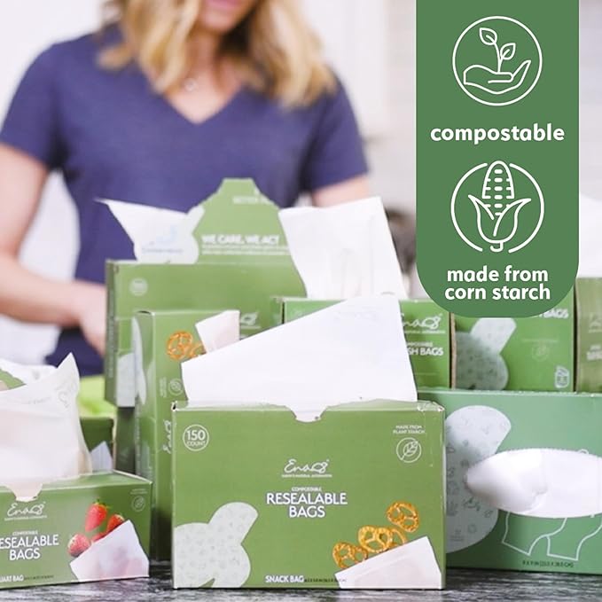 100% Compostable Food Storage Bags [Gallon 50 Count] Eco-Friendly Freezer Bags, Resealable-Bags, Heavy-Duty, Reusable, Off-White by Earth's Natural Alternative (Pack of 8)